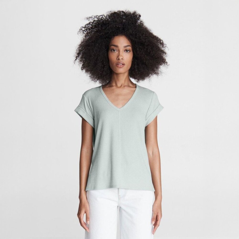 V-Neck Short Sleeve Top in Light Sage Green